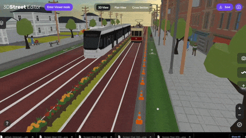 Animated gif of a user saving a scene to a gltf file using 3DStreet Editor.